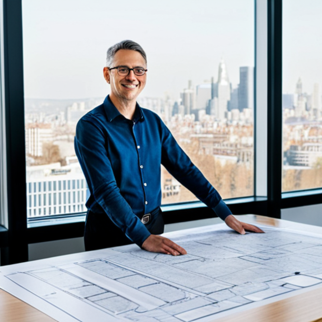 **

"A professional architect, fully clothed in modest attire, standing in a bright, modern office. Blueprints are spread across a large desk.  Large windows show a cityscape.  Safe for work, appropriate content, perfect anatomy, correct proportions, well-formed hands, proper finger count, natural body proportions, professional, family-friendly, high quality, professional photography."

**