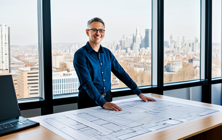 **

"A professional architect, fully clothed in modest attire, standing in a bright, modern office. Blueprints are spread across a large desk.  Large windows show a cityscape.  Safe for work, appropriate content, perfect anatomy, correct proportions, well-formed hands, proper finger count, natural body proportions, professional, family-friendly, high quality, professional photography."

**